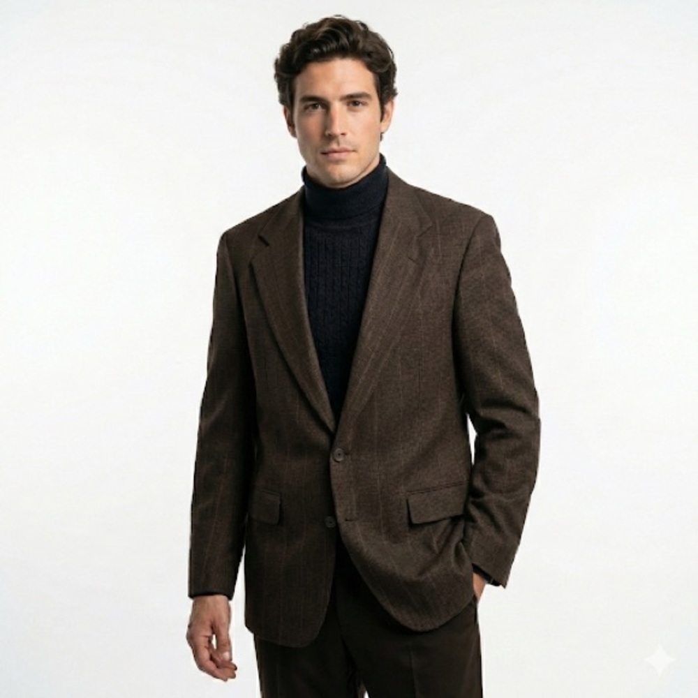Kensington Collection mens wool blazer made in USA brown houndstooth 44R